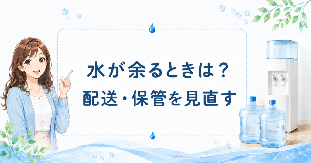 ウォーターサーバーの水が余るときの配送・保管の見直しを解説するアイキャッチ